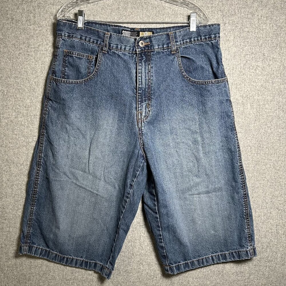 Vintage Southpole Size 36 Mens Denim Shorts Skater Blue Zip Button Pockets‎